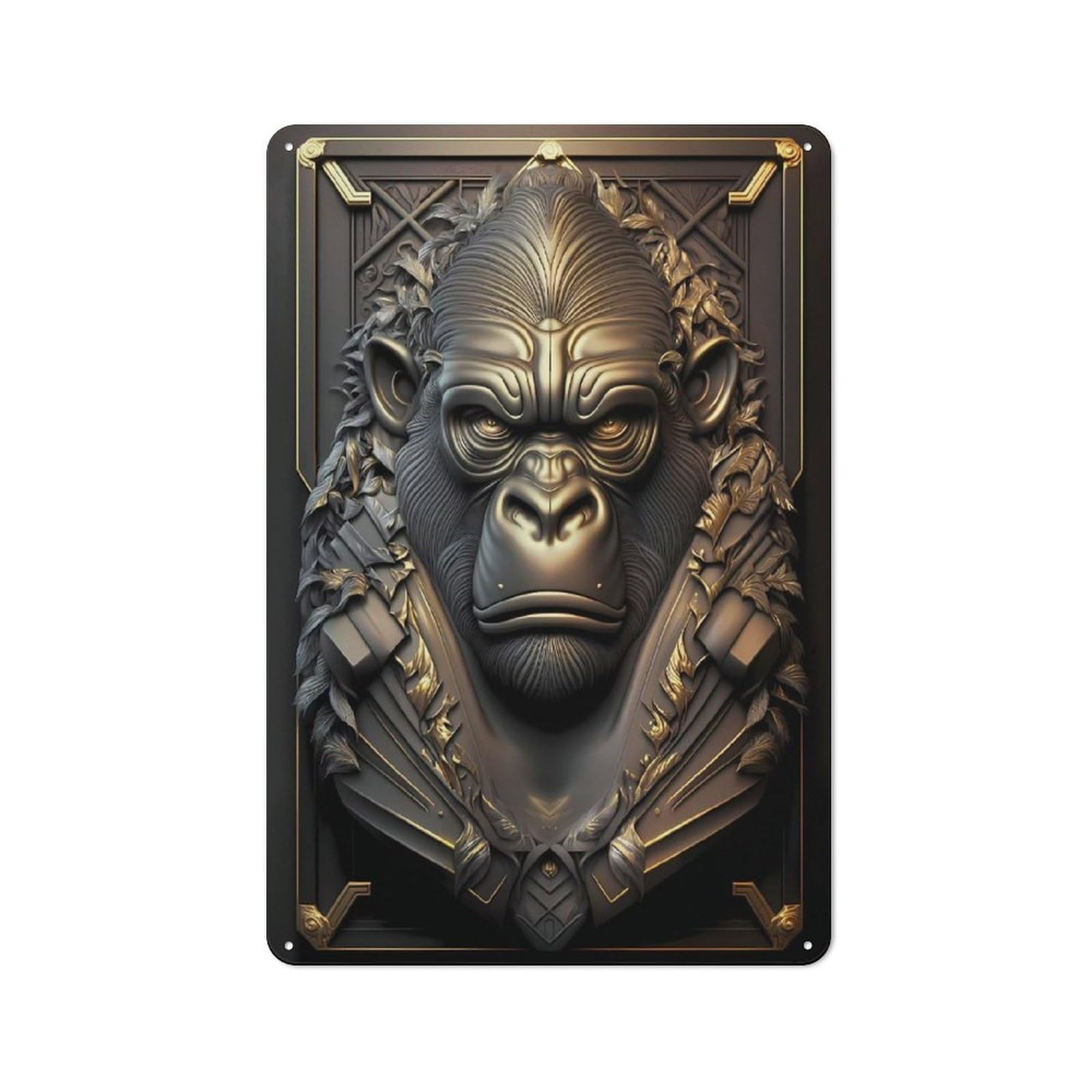 Junmoney Style-12 30X20cm Retro Metal Sign With Golden Metal Gorilla For Home Office Or Studio, Suited To Wall Displays In Home Offices And Studios