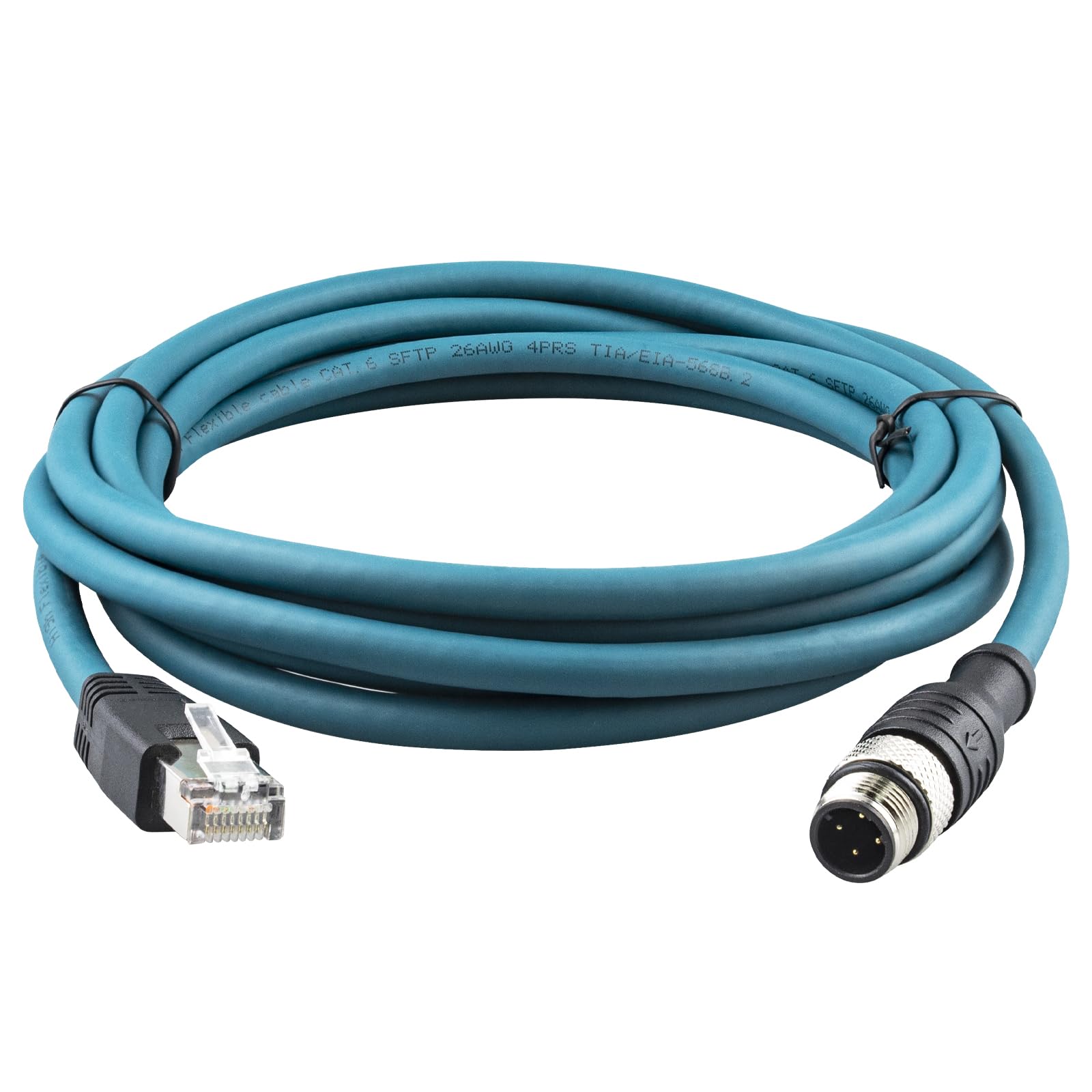 M12 to RJ45 Cat6 Industrial Ethernet Cable,Automation Systems Interconnect M12 4 Pin D Code Male to RJ45 Male Shielded Cable Assembly, 10Gbps Cat6 SFTP 26 AWG (9.8 ft)