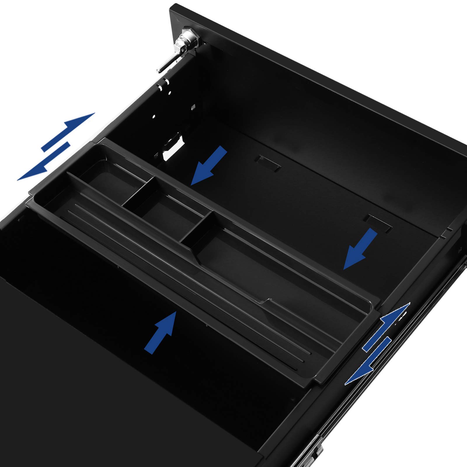 SONGMICS Cassettiera da Ufficio Studio Scrivania, Mobiletto con Ruote per Documenti, Supporto Stampante, con Chiusura, 3 Cassetti, Pre-Assemblato, 45 x 39 x 54 cm, Nero Opaco OFC63BK