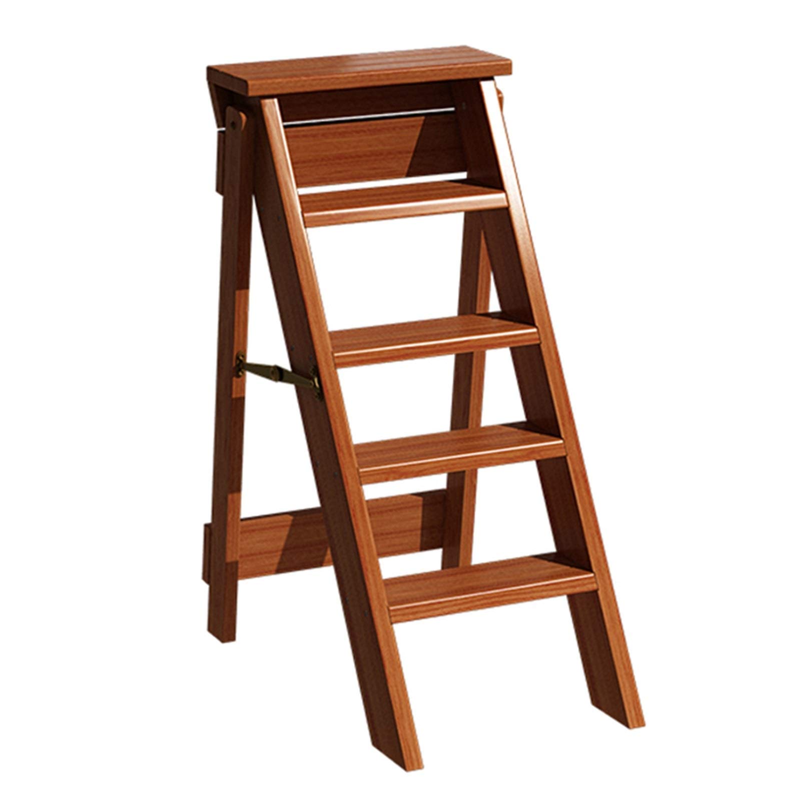 Cxvhsertwr One Color Ladders For Home, Wooden 5 Step Ladder Stools Natural Solid Wood Folding Stepladders