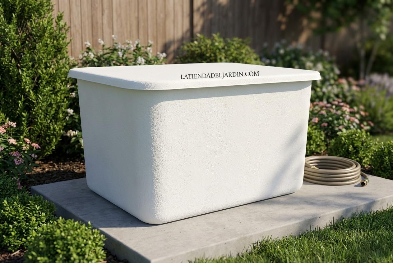 Suinga DEPOSITO de agua de POLIESTER fibra de vidrio 1000 LITROS rectangular + Tapadera. Largo 142 cm, Ancho 108,5 cm, Altura 85 cm. Apto para contener productos alimenticios.