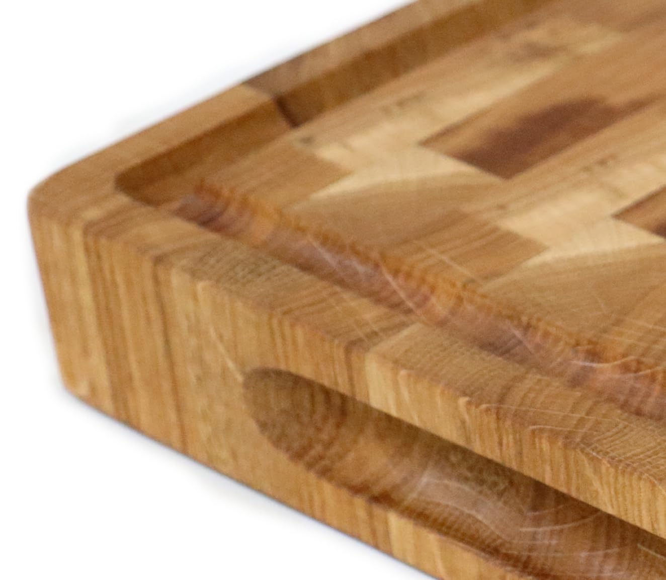 B4K 45L x 30l cm Planche à Découper en Bois de Bout de Chêne avec Support – Bloc de Boucher Premium, Surface Antibactérienne, Pieds Antidérapants et Rainure à Jus