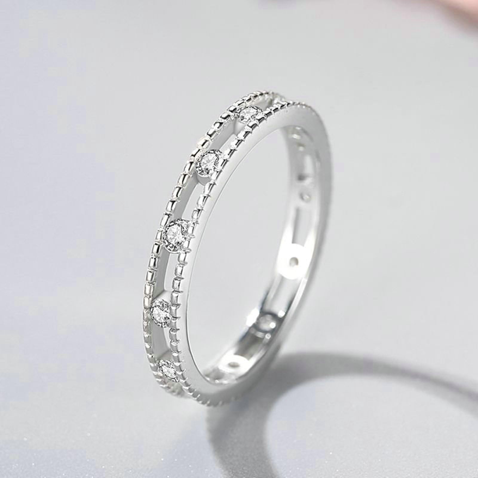 Anillo de compromiso para mujer, de diamantes reales delicados, de oro blanco de 9 K/14 K/18 K, para novia