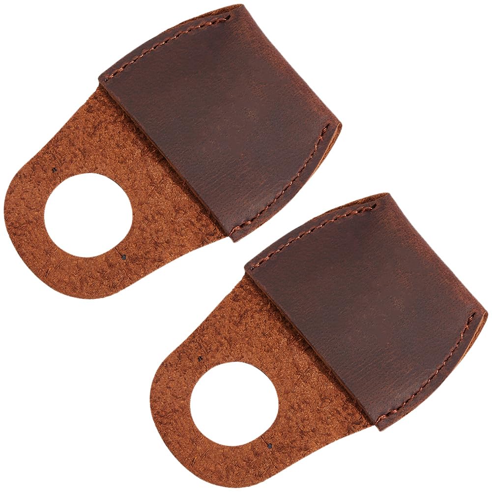 2 Pieza de Protector de Pulgar de Cuero Genuino para Tallado de Madera, Protector de Dedos de Piel de Vaca, Tapa de Pulgar de Cuero de Grano Completo Negro Y Marrón, Accesorio