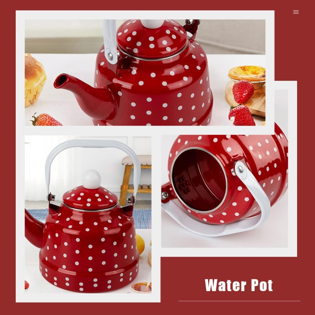 jojofuny Polka Dot Enamel Tea Kettle 1.1L Stovetop Water Kettle for Gas and Induction Heating Kitchen Teapot Home Use
