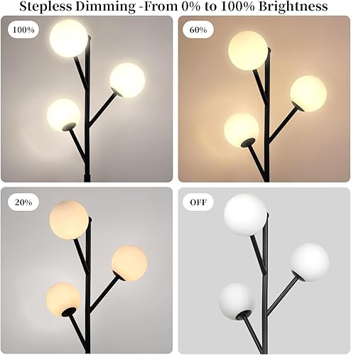 Miniatura 10 de Globe - Lámpara de pie de árbol de mediados de siglo con 3 bombillas, lámpara de pie de 70 pulgadas de alto con pantalla de vidrio esmerilado para