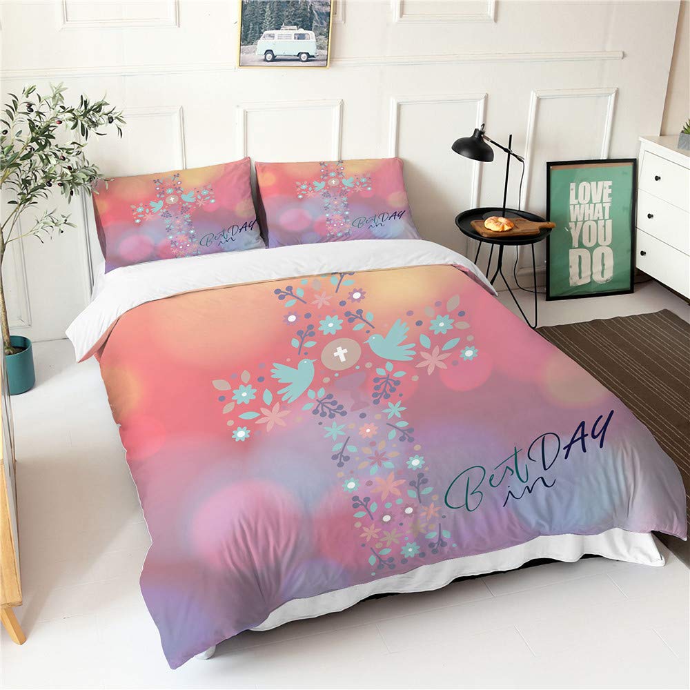 Parure de lit 2 personnes 180x220 cm avec housse de couette imprimée fleurs et oiseaux Chickwing