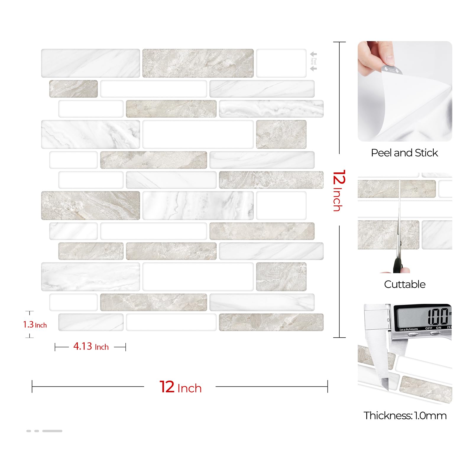 Livelynine Piastrelle Adesive Bagno Marmo Beige Paraschizzi Cucina Adesivo 3D Lavabile Mattonelle Adesive Cucina 3D Effetto Pietra Marrone Chiaro 30x30CM 32 Pezzi Adesivi Piastrelle Bagno Camino