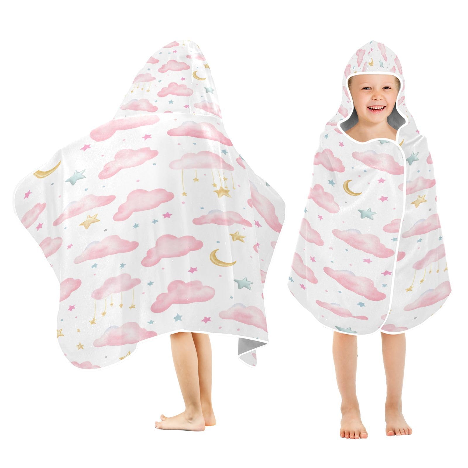 Nesatuwa Hooded Towel for Kids,Soft Watercolor Clouds Kids Beach Bath Towels Soft Absorbent Quick Dry Poncho Towel for Girls Boys