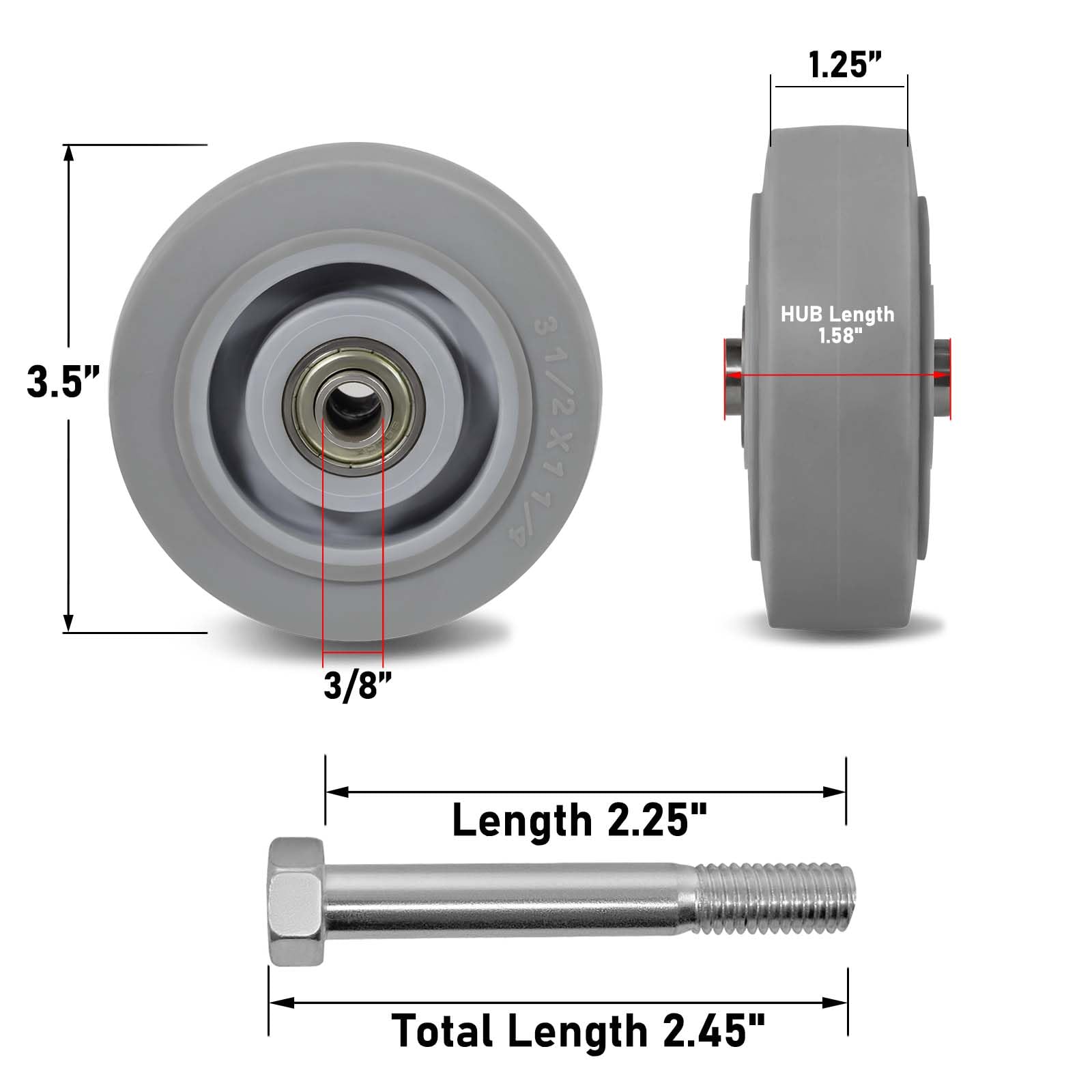 Ruote girevoli in gomma termoplastica da 8,9 cm (set di 4) – resistenti, cuscinetti di precisione, non lasciano segni, capacità di carico 113,4 kg ciascuna, protezione per pavimento, ideali per