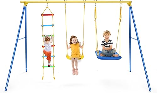 Plohee Juego de columpios de 400 libras para patio trasero Juego de columpios multifunción 4 en 1 para niños al aire libre soporte de columpio