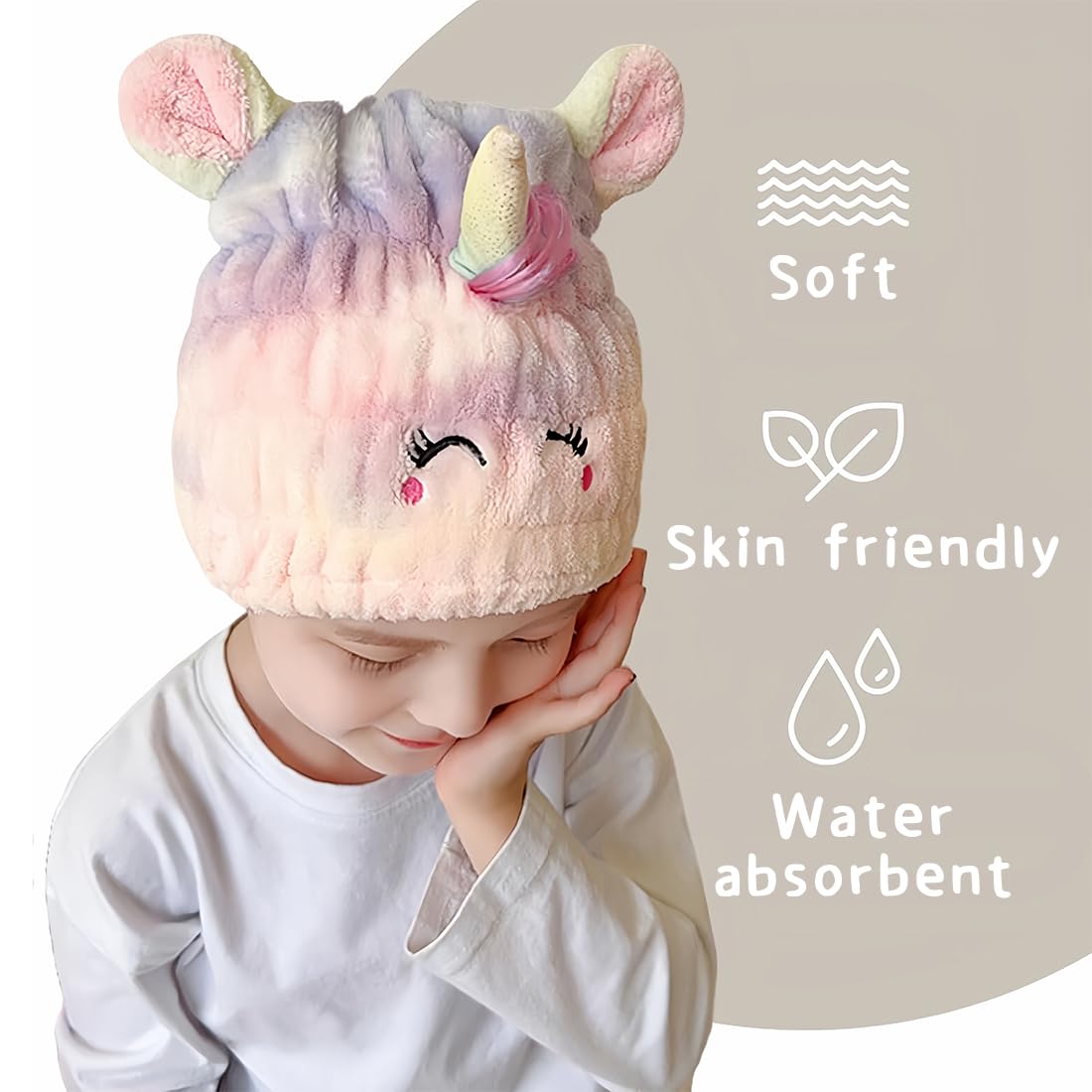 Unicorno Asciugamano Capelli Turbante, Asciugamano Microfibra Capelli Bambini, Morbido Turbante Asciugacapelli, Asciugamano per Capelli Donna Ragazze Corti