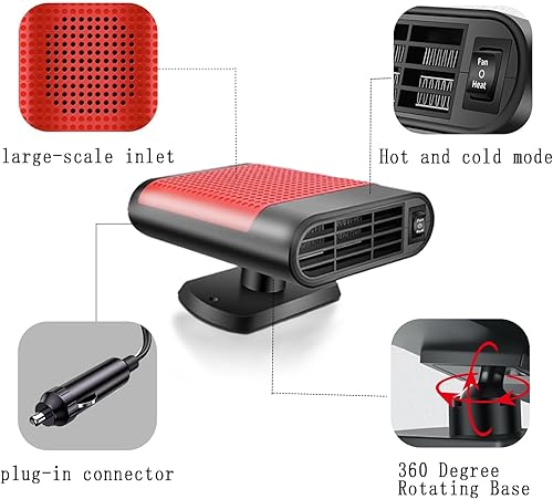 Miniatura 8 de Calentador portátil para automóvil de 12 V, 150 W, rotación de 360 , ventilador de refrigeración de calentamiento rápido, desempañador y