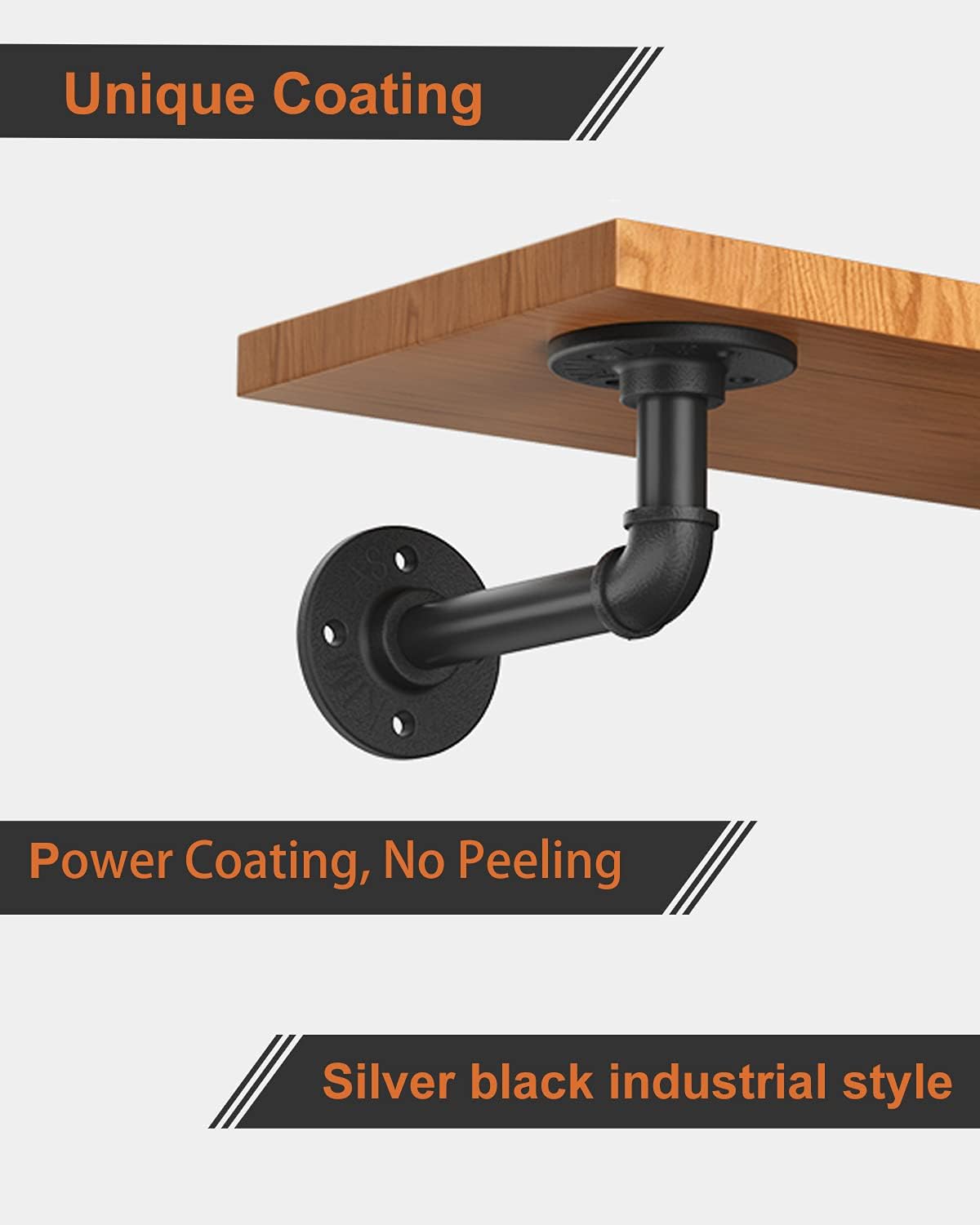 LuckIn Staffe per mensole a tubo per mensole galleggianti fai da te da 20, 25, 30 e 35 cm, staffa per tubi in ferro industriale, staffe per scaffalature in metallo resistente, nero, confezione da 6