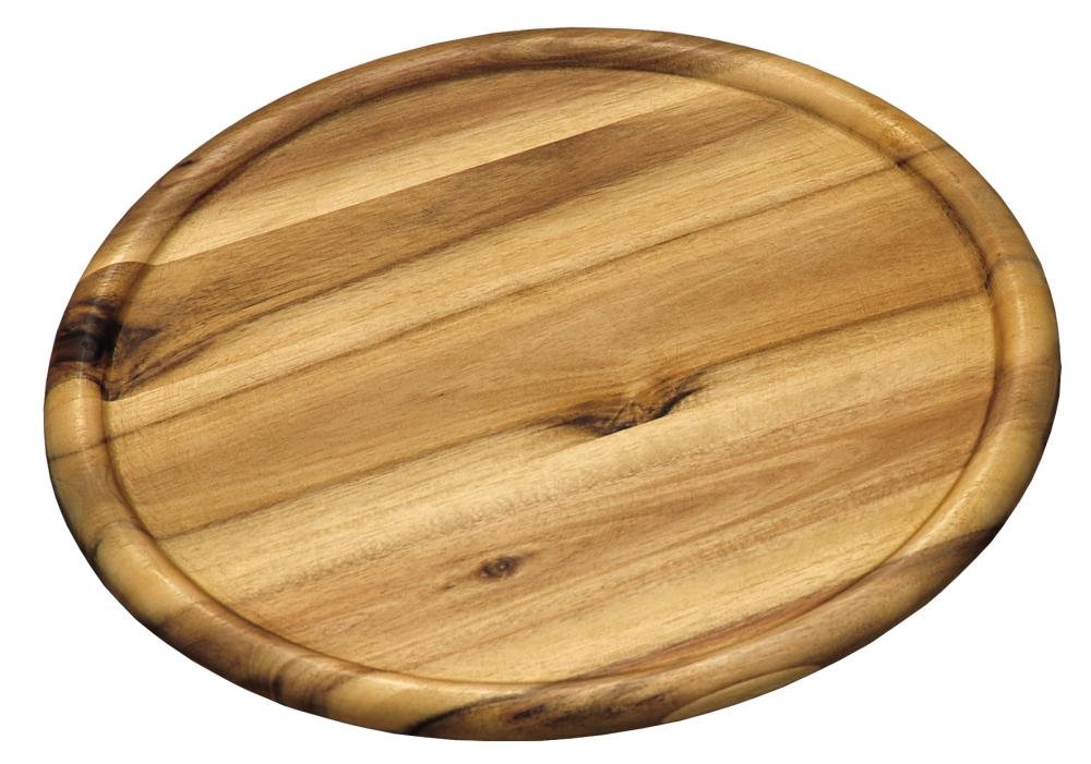Kesper Lot de 6 assiettes à pizza en bois d'acacia, Ø 32 x 2 cm, avec rainure à jus, certifiées FSC, plateau à pain, planche à pain, plateau de service en bois