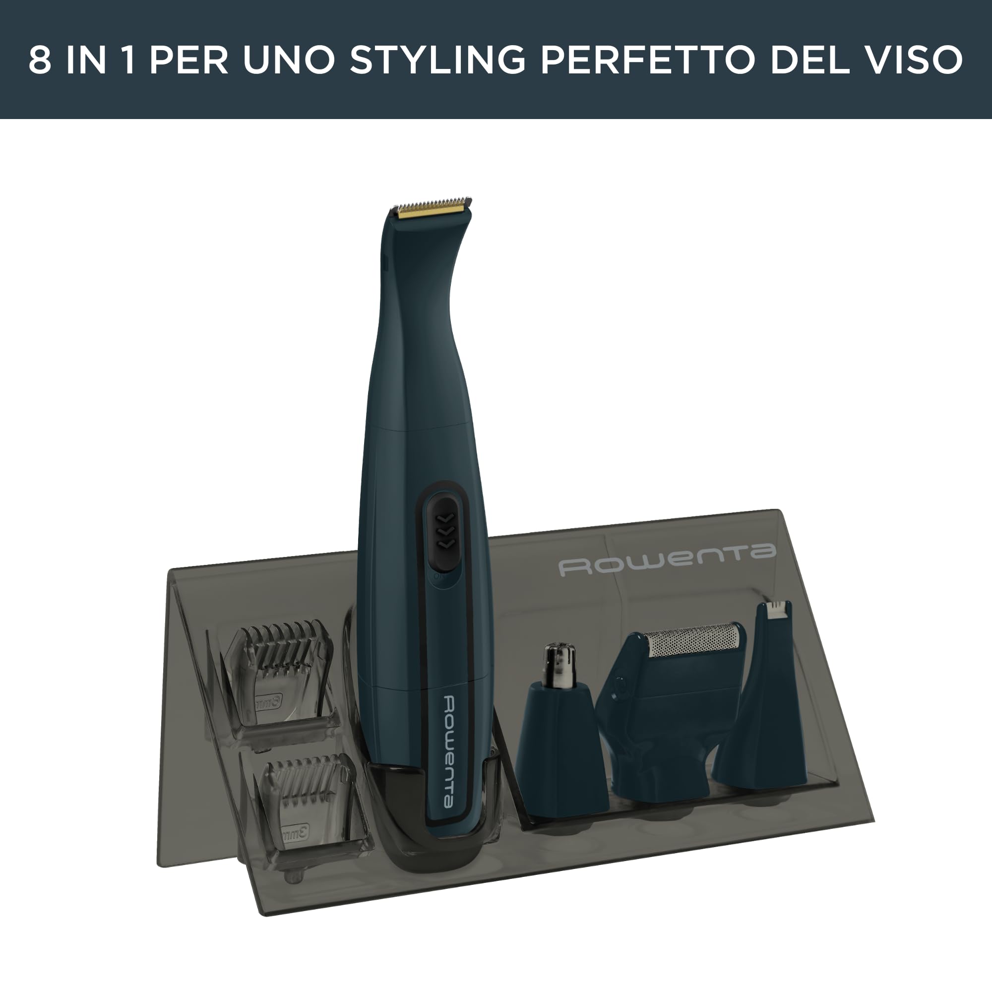 Rowenta TN3651 Nomad Mini Grooming Kit Easy Regolabarba, Pettini di Precisione da 3 mm e 6 mm, Impermeabile, Fino a 3 ore di Utilizzo, Accessorio Lama Rotante e Microlama di Precisione, Nero