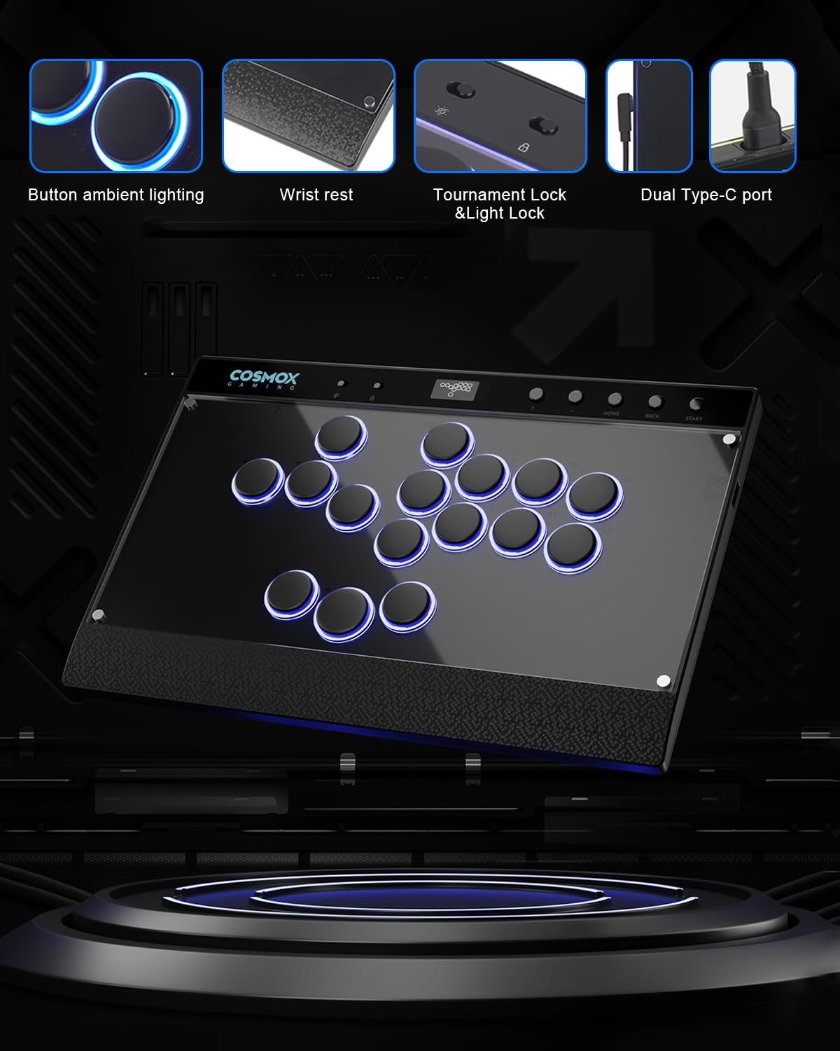 Haute42 - Controller senza leva per giochi arcade: serie magnetica rimovibile C16 - Base in lega di alluminio con pannello acrilico - poggiapolsi inciso al laser - Controller RGB personalizzato per PC