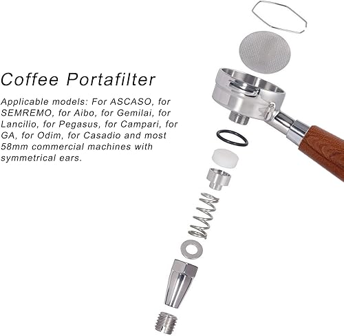 Miniatura 3 de Portafiltro espresso de acero inoxidable de 2.283 in, mango de palisandro, boquilla doble, cafetería y hogar