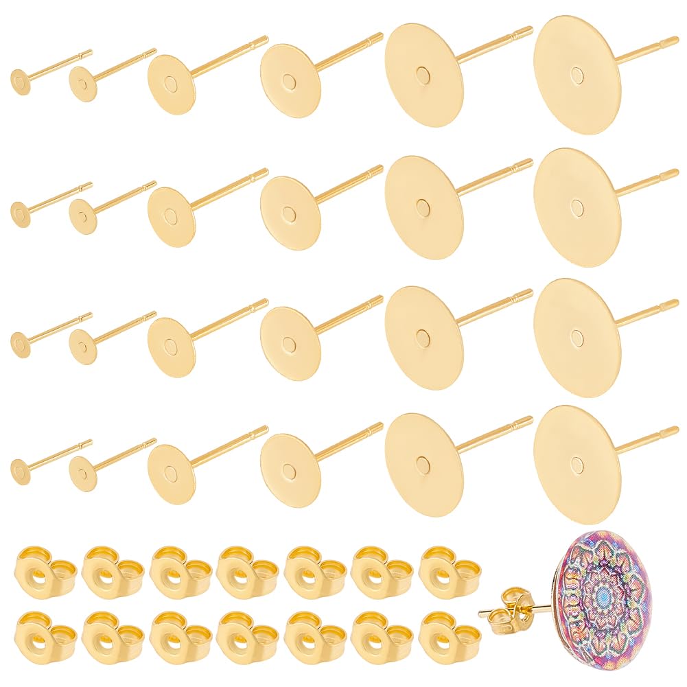 30 Boucles D'Oreille Plate 8mm Doré - Acier Inoxydable, Pour Création Bijoux, Avec Écrous