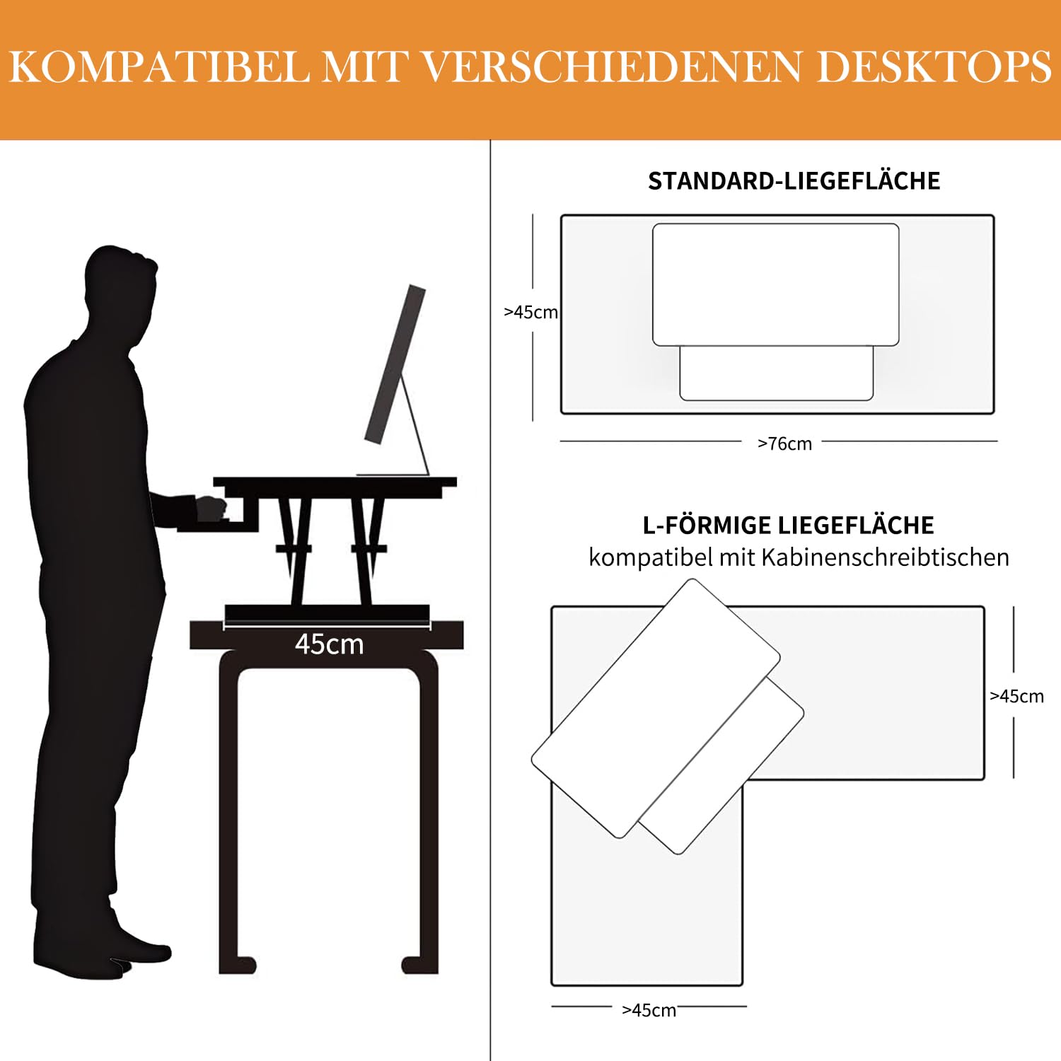ERGOMAKER Steh-Sitz Schreibtischaufsatz Höhenverstellbar, Stehpult Aufsatz Schreibtisch 101 X 40CM Desktop Erhöhung mit Zwei Monitoren Tastaturablage Weiß