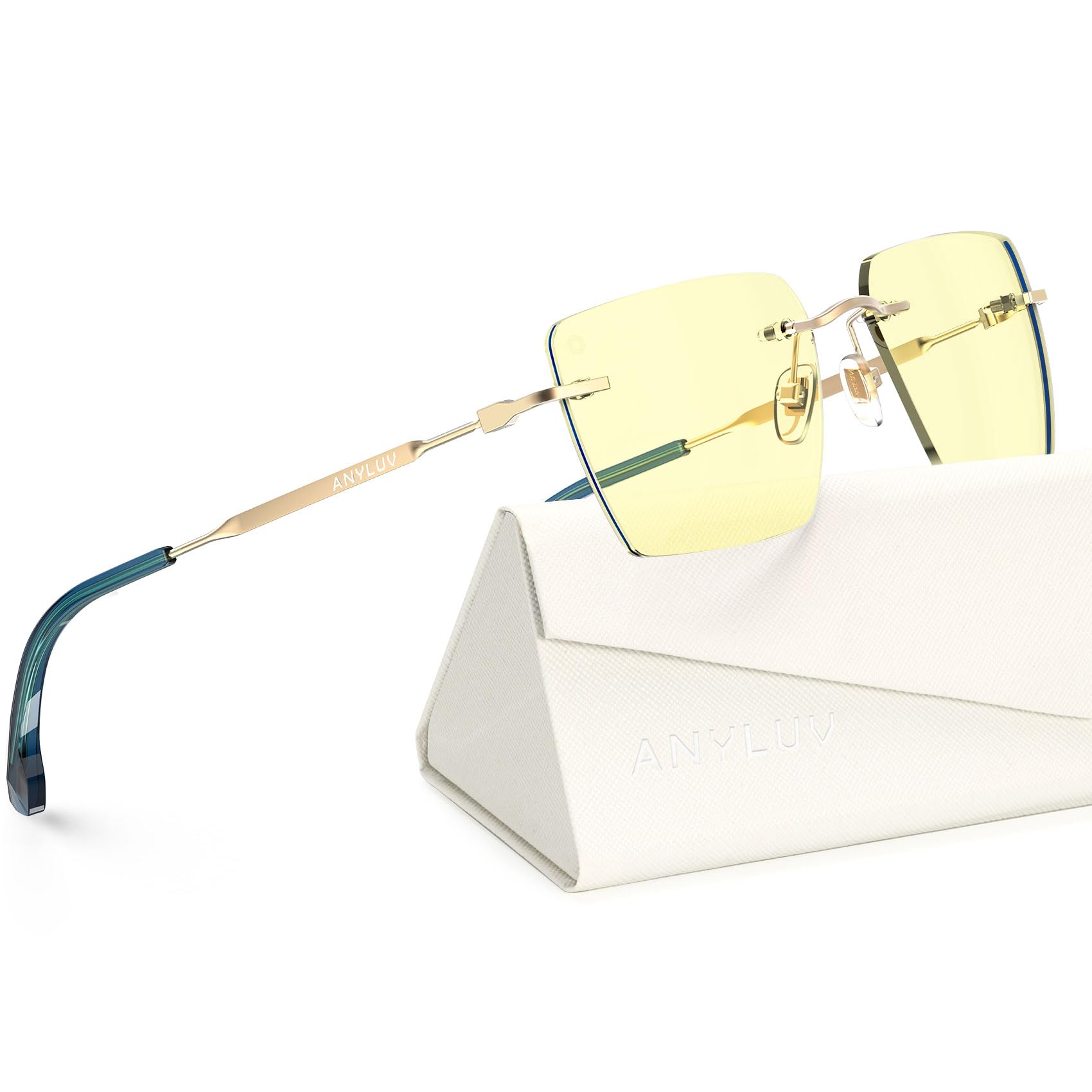 ANYLUV Rimless Blue Light Glasses for Women/Men, Fashion Lightweight Blue Light Blocking Glasses with Stylish Metal Temples