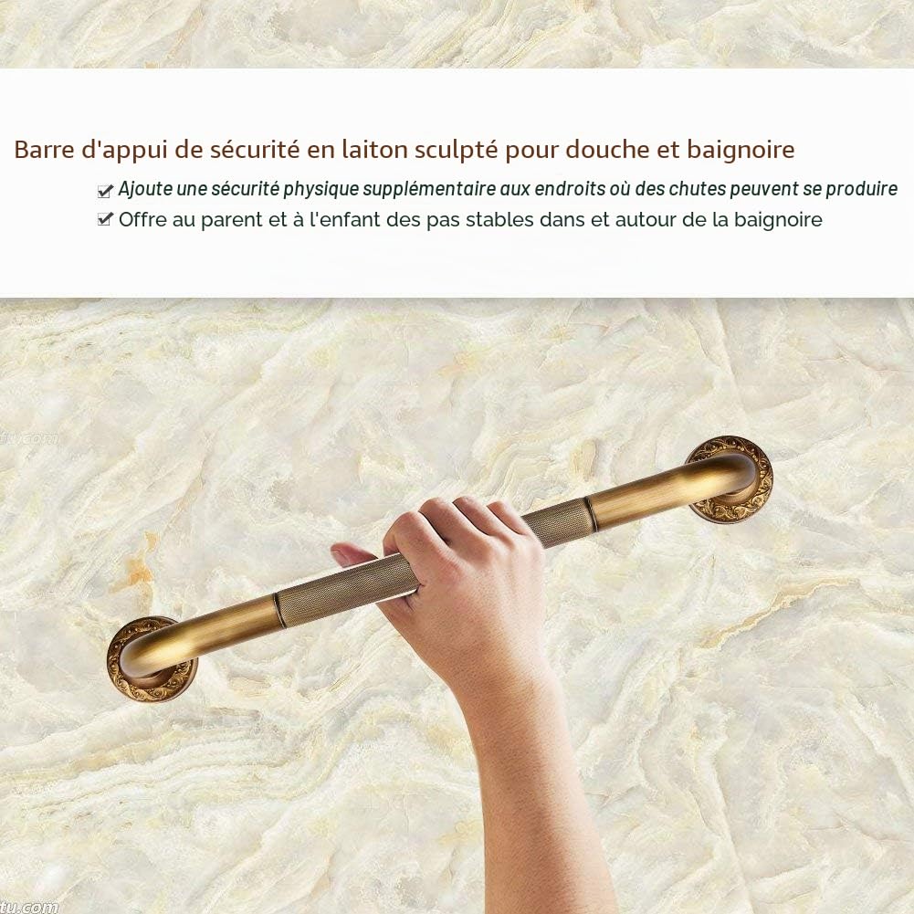 Barre d'Appui en Laiton pour Salle de Bain Douche WC - Montage Murale Robuste Anti-Dérapant - Barre de Sécurité Idéale pour Personnes Agées Enfants Femmes Enceintes Accessoire Sécurité Salle de Bain