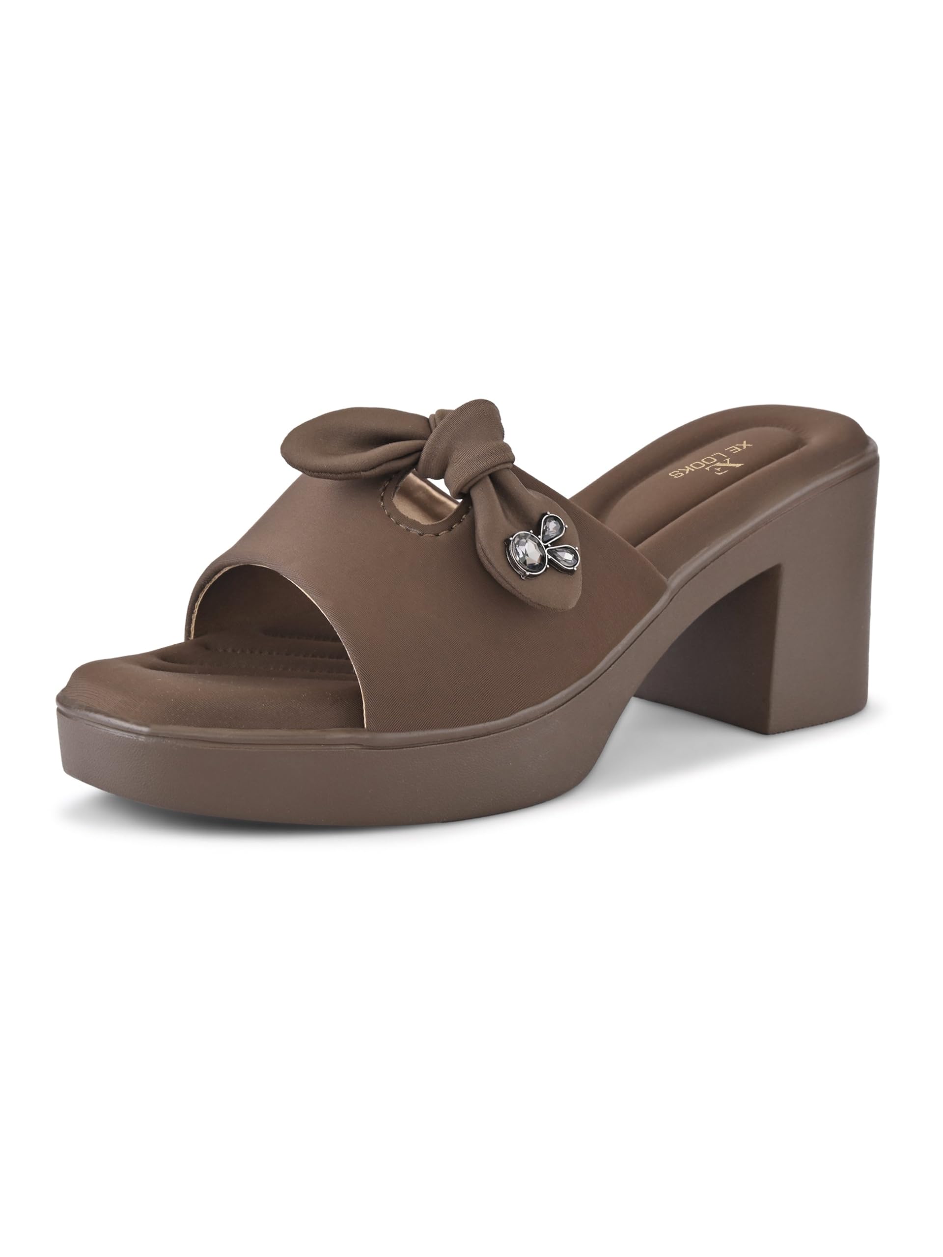 Women’s Slip-On Block Heel Sandals with Bow Detail | Soft Cushioned Insole | Square Toe Comfortable Heeled Slides for Girls & Women | Stylish Easy Wear Design-image-13