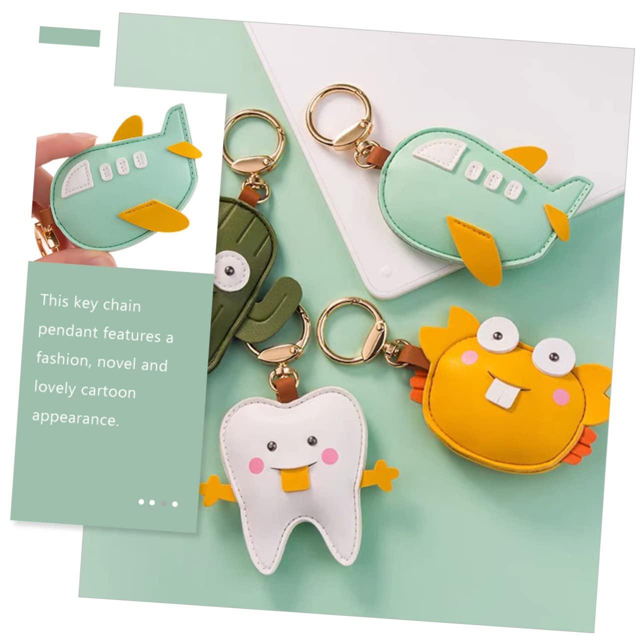 BESPORTBLE Fashionable Leather Cover Pendant for Keychain Access Card Cover Cartoon Design for Family Friends