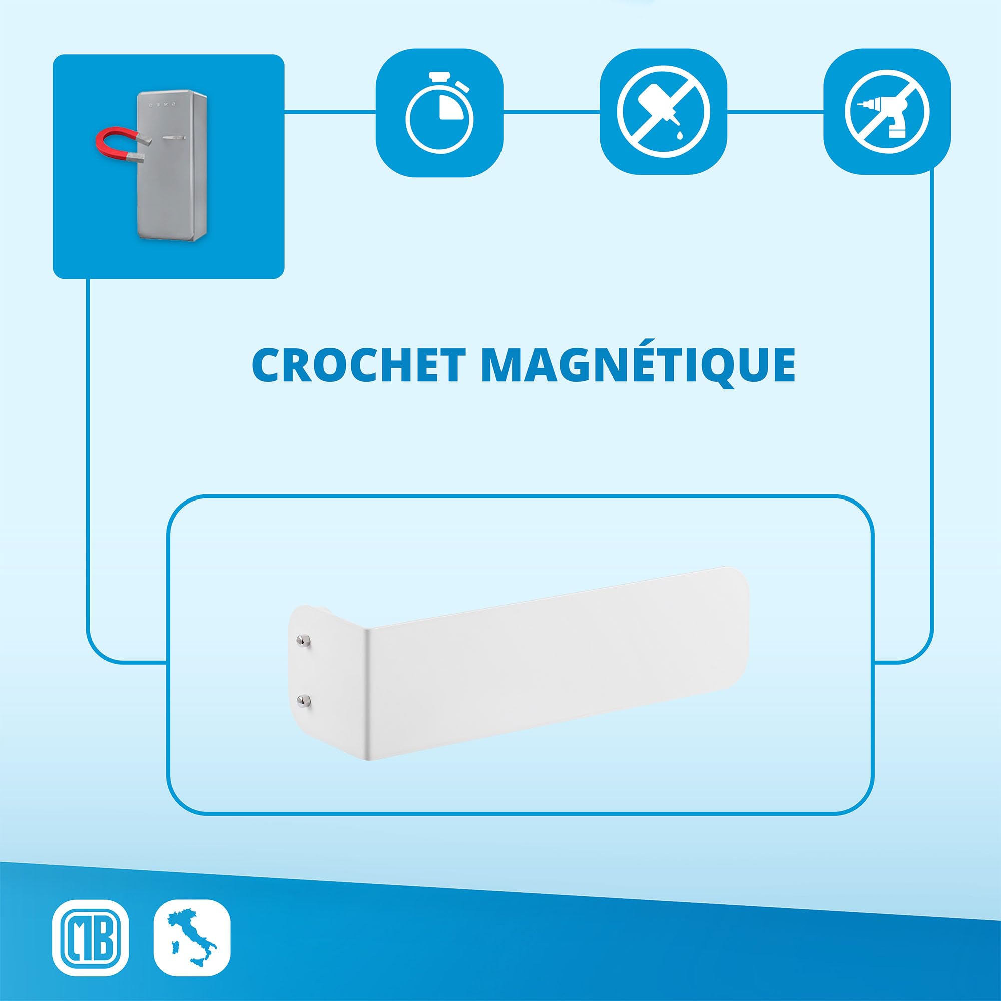 Crochet Magnétique Handy Grip LH - Porte-serviettes Sans Perçage Pour Surfaces Métalliques, Charge 3 Kg, Chrome - 7