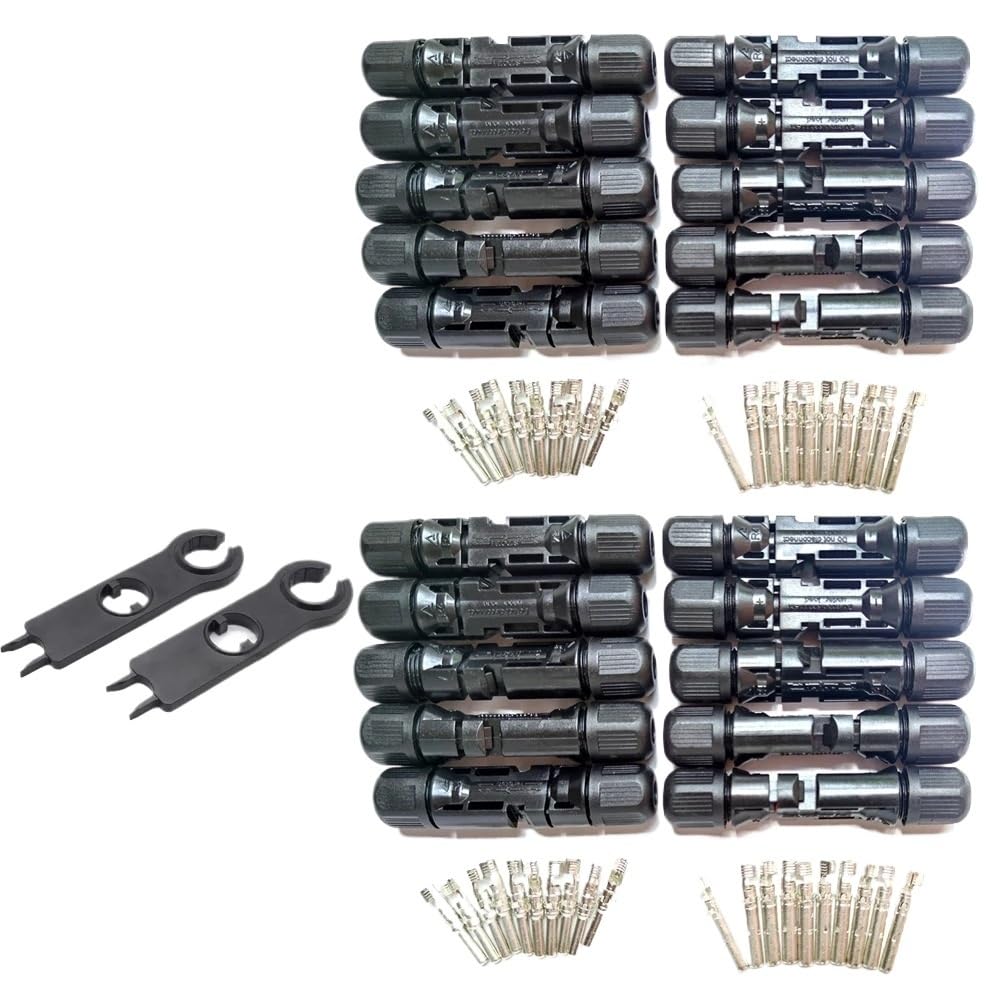 connettore solare 20 coppie di connettori for pannelli solari 30 A 1000 V maschio e femmina IP67 TUV utilizzati for cavi e fili for pannelli solari fotovoltaici da 2,5 mm2, 4 mm2 e 6 mm2.(B 20 pairs 1