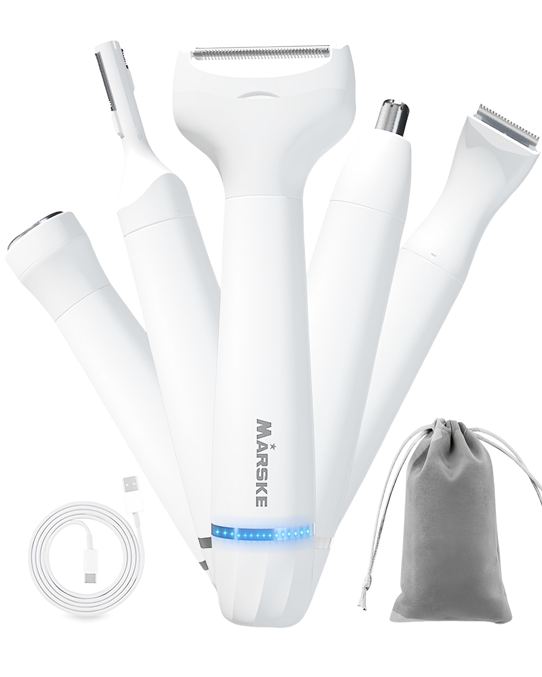 5 in 1 Facial Hair Removal and Bikini Hair Trimmer for Women, Nose Eyebrow pubic Hair Trimmer,Replaceable Electric Razors, Waterproof Electric Shaver Easy Cleaning, Women's Grooming Kit