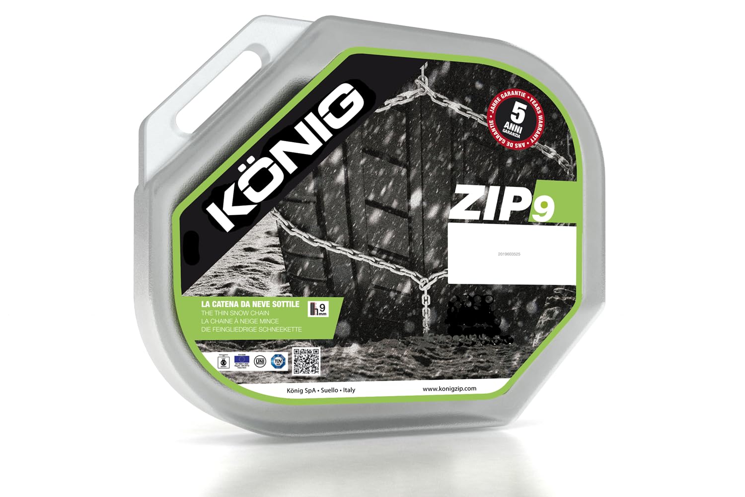 KÖNIG Catene da Neve Zip 9 Gruppo 104 per Pneumatici 235/70/15, Maglia da 9 mm per Massima Trazione su Ghiaccio, Omologate ÖNORM V5117, Compatibili con ABS ed ESP