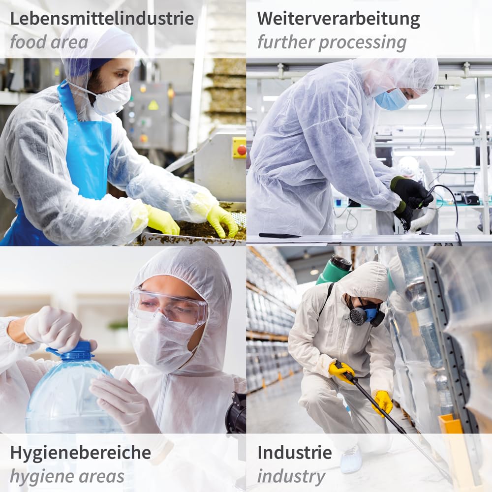 FRANZ MENSCH 50 Stück Hygonorm Overalls Light mit Kapuze | PP, weiß, XXL, Karton, Einweg Overall, Hygienebekleidung, Schutzanzug