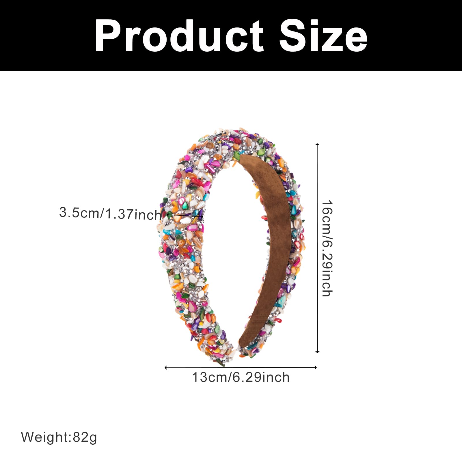 Fasce Di Strass Multicolore,Fasce Cristallo Scintillante, Barocca Boho Gioielli Ampia Fascia Per Capelli,Moda Imbottito Glitter,Scintillante Fascia Elastica Finto Cristallo Diamante (rainbow