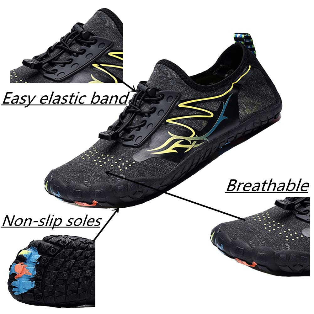 Buty wodne dla mężczyzn i kobiet buty do chodzenia boso sporty wodne buty wodne basen plaża surfing pływanie łódką buty do jogi szybkoschnące antypoślizgowe lekkie buty, - Czarny - 43 EU