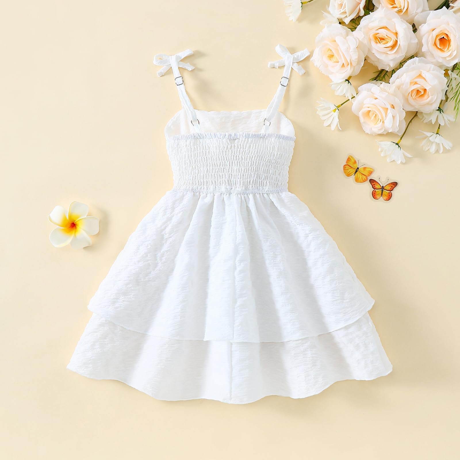 Vestido de verano para niña, con tirantes fruncidos, espalda fruncida, vestido casual de playa