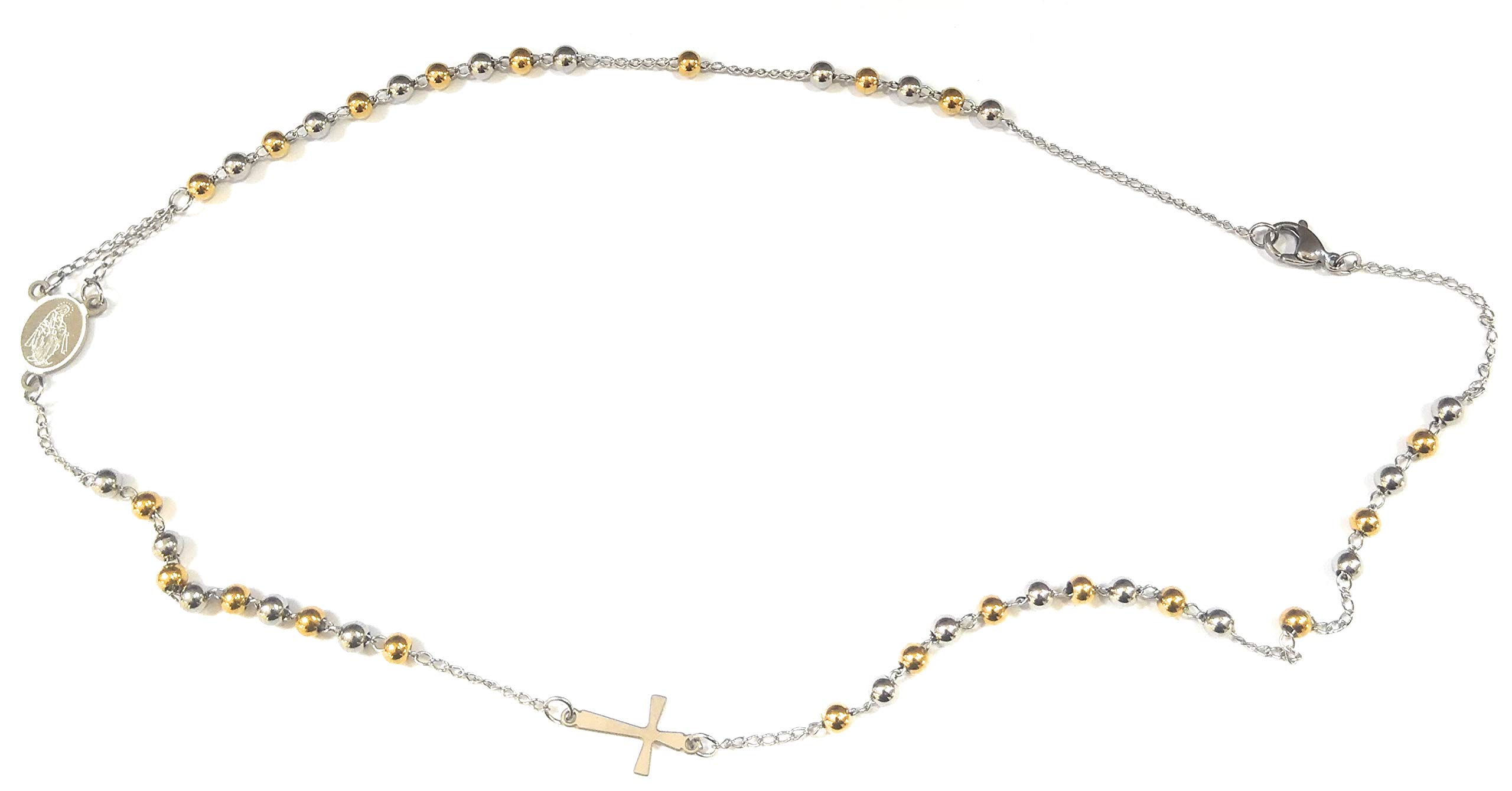 Rosario Girocollo In Acciaio Oro - Collana Made In Italy, Perline 4mm, 47 Cm - Foto 4