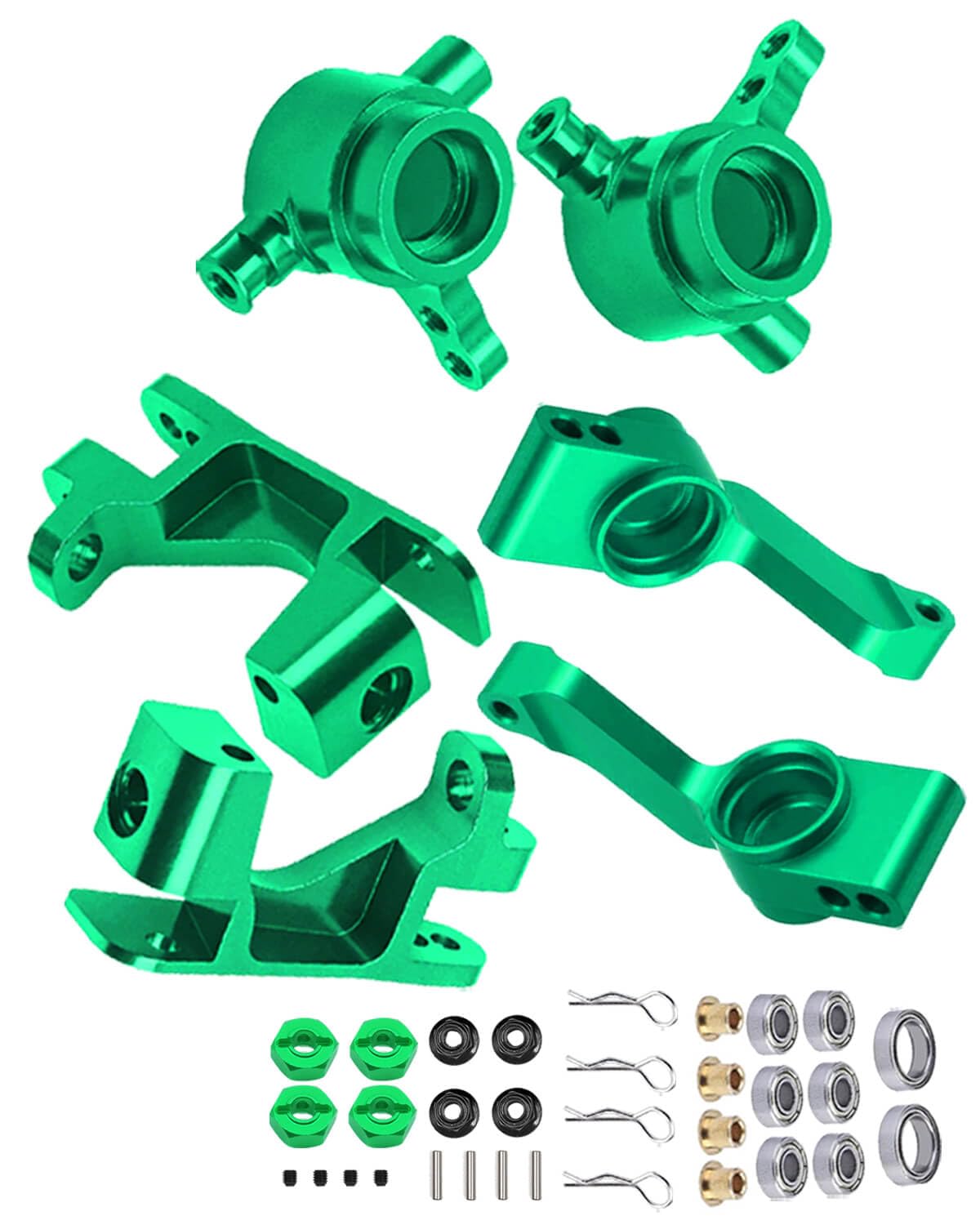 Alloy Steering Blocks Caster Blocks C-Hubs Stub Axle Carriers Upgrades Part for 1/10 Slash Rustler Stampede Hoss 4x4 VXL 4wd,Left & Right,w/Wheel Hex & Bearings Hops Up,Green