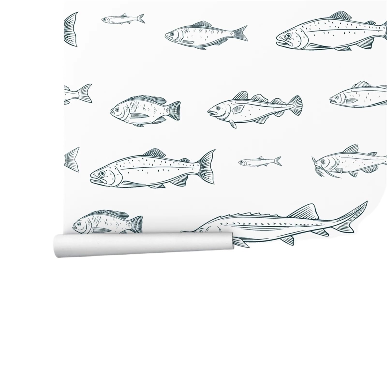 LUYSGBXR Fish Wallpaper Coastal Blue Fish Ocean Wallpaper Peel & Stick, Marine Self Adhesive Wall Paper for Home Decoration(Peel and Stick)