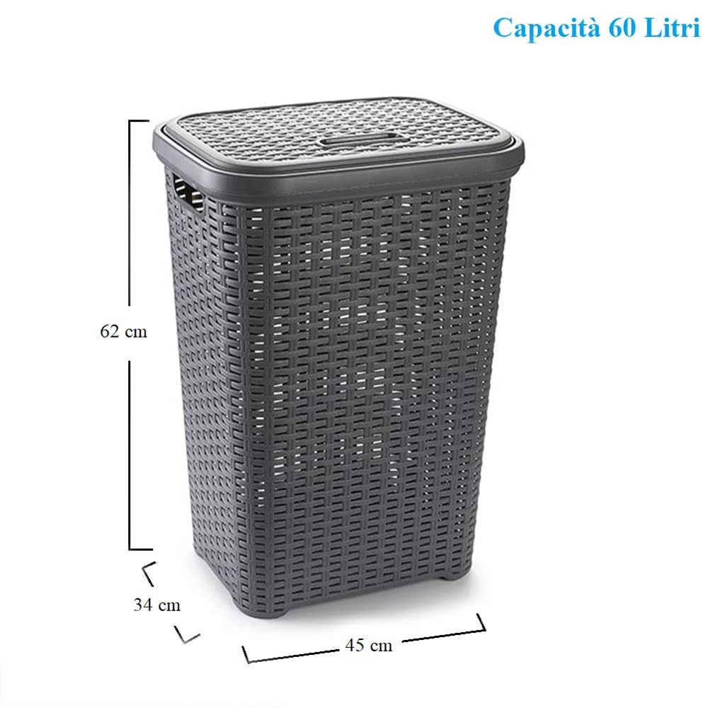 Cesto Portabiancheria In Feltro RPET 64L Con Coperchio - Grigio, Ecologico In Plastica Riciclata - 4