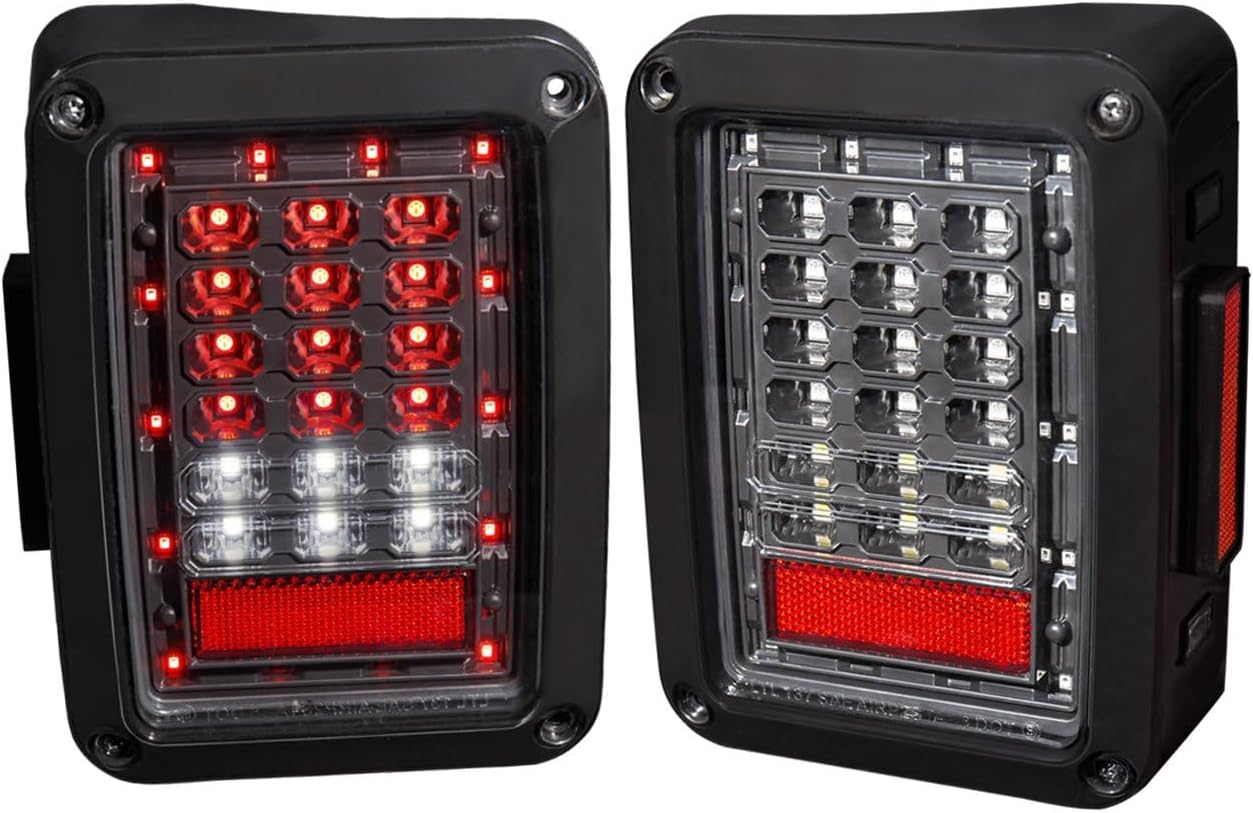AJP Distributors Black Housing Clear Lens LED Tail Lights Brake Stop Signal Reverse Lamps Assembly Compatible/Replacement For Wrangler JK 2007 2008 2009 2010 2011 2012 2013 2014 2015 2016 2017 2018