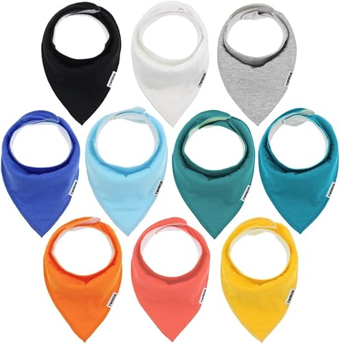 TWINOR Paquete de 10 baberos lisos para bebés, baberos para babeo y dentición, baberos súper absorbentes y suaves para bebés niños y niñas