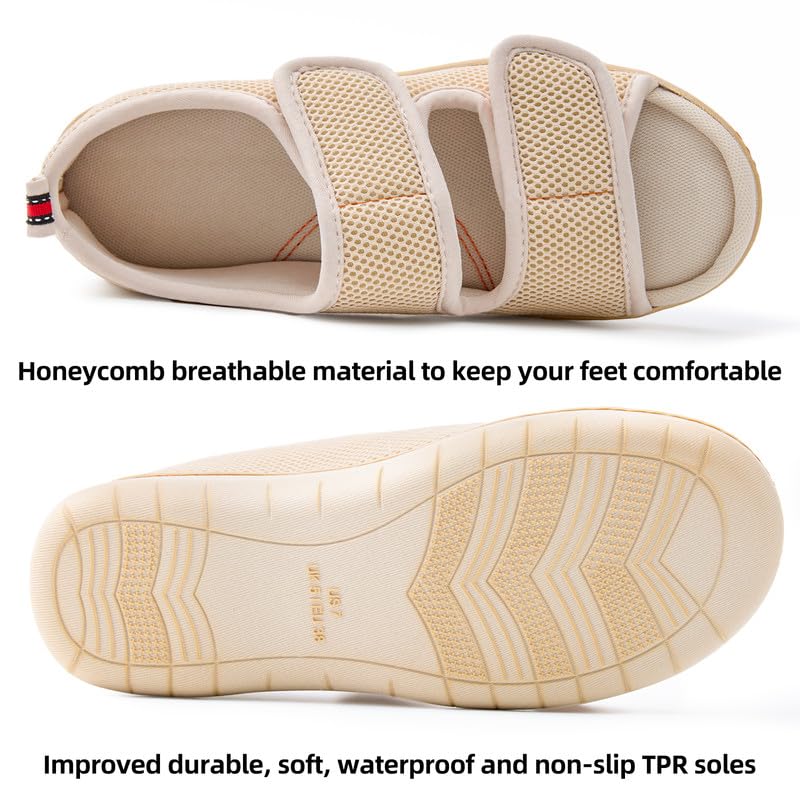 Image of WALKFUN Women's Slippers with Arch Support, Adjustable Open Toe Shoes for Women, Diabetic Sandals with Memory Foam for Plantar Fasciitis