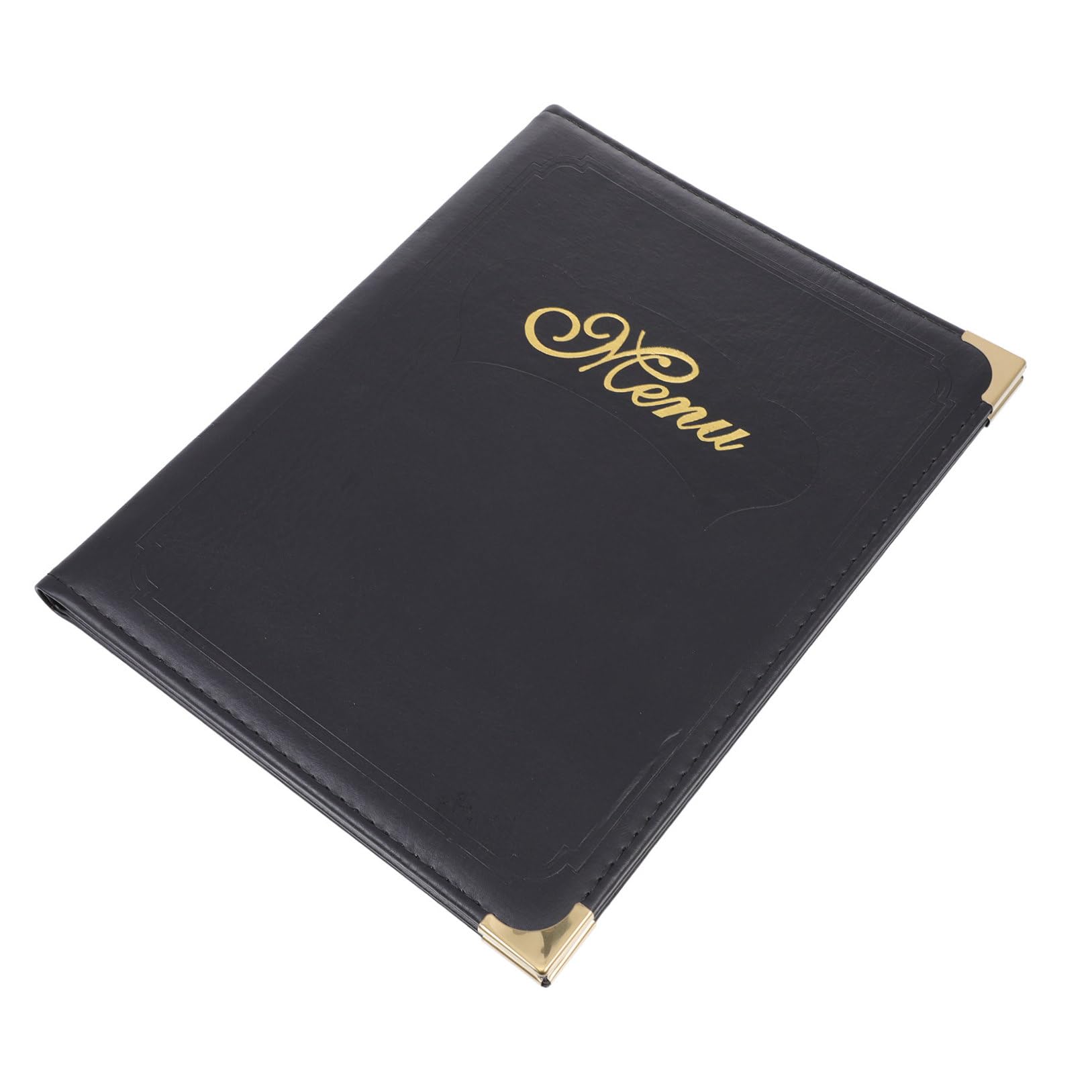 Cartella Porta Menù in Pelle A4 Nera per Ristorante e Bar, Libro Porta Menù Supporto Trasparente, Copertina Elegante Decorazioni Angolari in Metallo, Uso Professionale