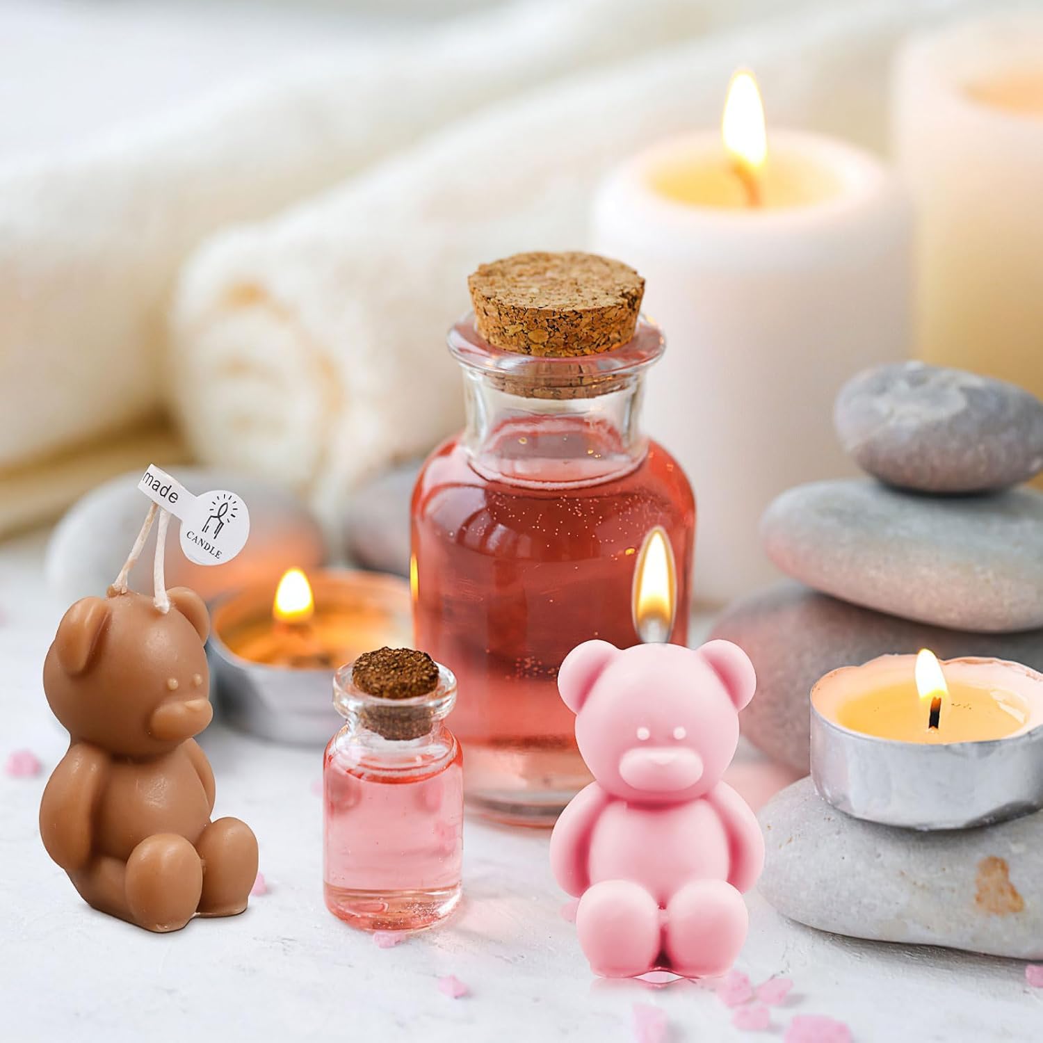 30 Candele Regalo per Invitati alla Baby Shower, Candele Decorative a Forma di Orso, Regali per Nascita, Battesimo, Compleanno, Cera d’Api in Massa per Festa e Decorazione (Bianco, Rosa, Marrone Scuro