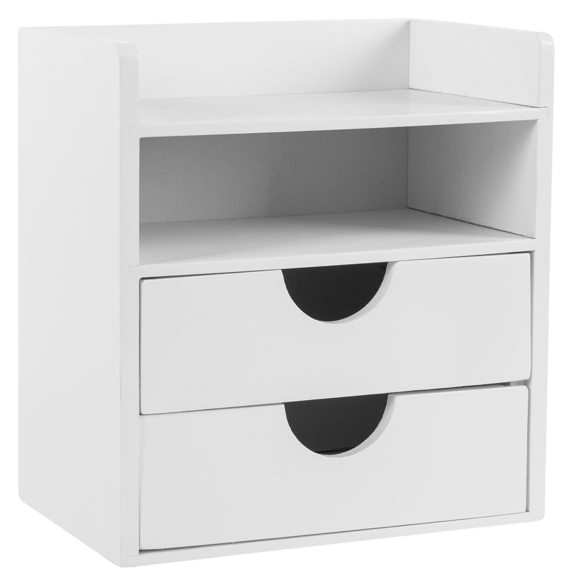 woodluv Desktop Organiser With 2 Drawers, Mini Shelf Storage Box, Drawer Storage For Home Workspace Office Supplies, White - 19.4 (L) x 13 (W) x 21 (H)