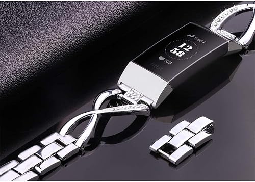 Miniatura 6 de Mtozon Bandas compatibles con Fitbit Charge 2, bandas de metal con diamantes de imitación de repuesto para mujer, plata, oro rosa, negro