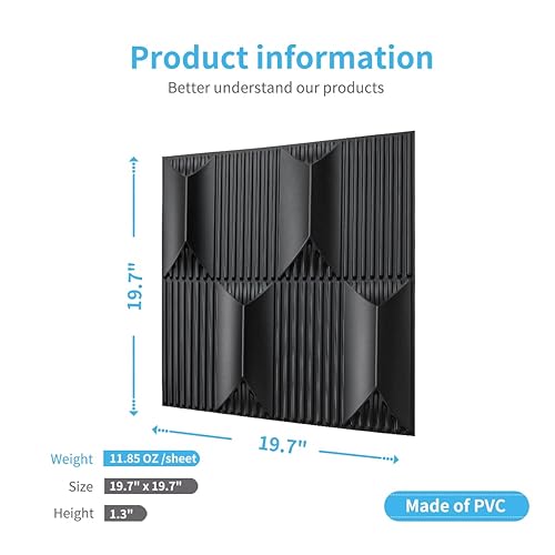 Miniatura 7 de Art3dwallpanels Panel de pared 3D de PVC para decoración de pared interior en negro paneles de pared 3D de PVC paneles de pared texturizados 3D