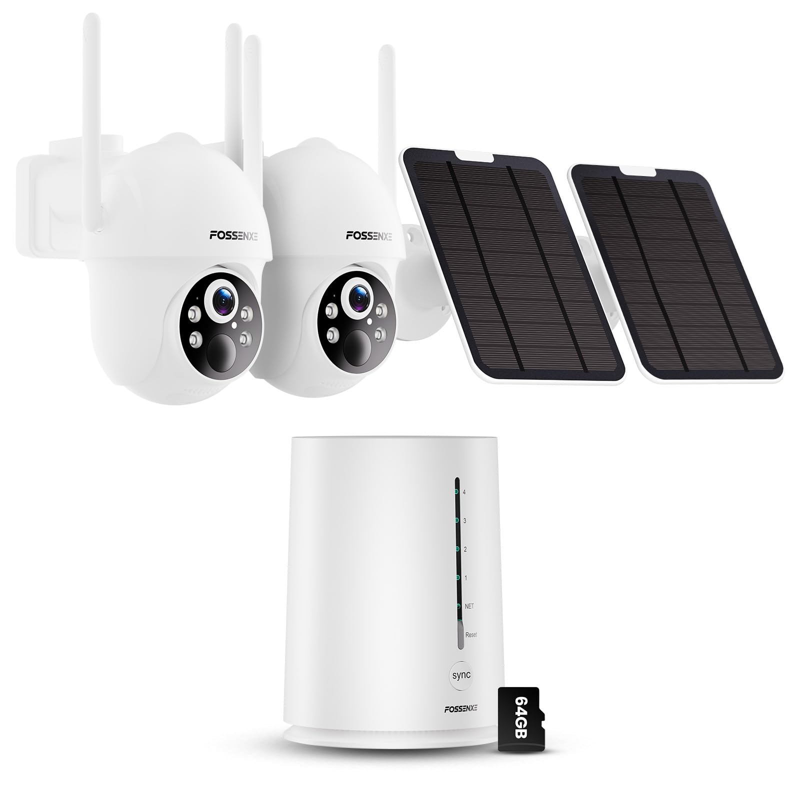 2K/4MP Kit de Camaras Vigilancia WiFi Exterior Solar - 2 Cámaras+Base | 360° PTZ | 2.4/5GHz WiFi | 64 GB Almacenamiento Local, Visión Nocturna, PIR Detección, 4LED, Sin Costo Mensual