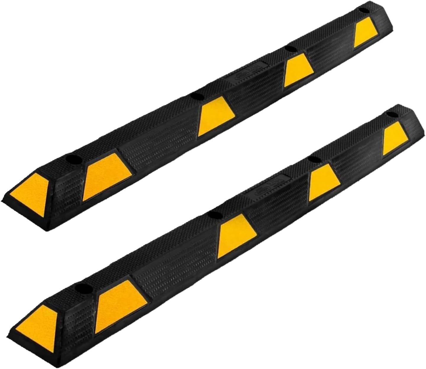 GarveeTech 2 Pack Rubber Curb Parking Garage Floor Stopper, 72.8 in 55000 LBS Capacity Extra Wide Rubber Parking Lot Stopper with 8 High Reflective Yellow Safety Stripes for Vehicles Truck Driveway